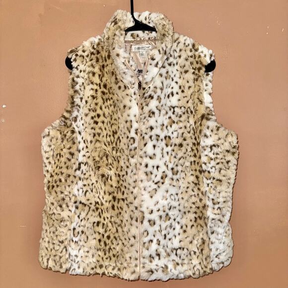 Coldwater Creek Faux Fur Tan Animal Print Vest Full Zip Women's - Size Large - Picture 5 of 8
